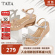 他她（TATA）絕美坡跟涼鞋女度假一字帶時(shí)裝涼鞋夏季7MY14BL4 銀色 37