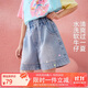 ASK JUNIOR【燙鉆】?jī)和澴?5夏季中大童牛仔短褲女童直筒褲透氣親膚中褲