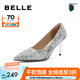 百麗（Belle）銀河星光婚鞋女商場(chǎng)同款細(xì)高跟鞋單鞋A1B1DCQ3 銀色 36