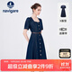 Navigare意大利小帆船女士復古方領(lǐng)牛仔裙短袖連衣裙2322874526 藍 L 