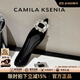 CAMILA KSENIA瓢鞋女士2025新款休閑秋季法式尖頭單鞋時(shí)尚百搭水鉆氣質(zhì)平底鞋子 黑色 37