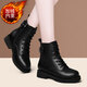 卡瀾珊牛皮短靴女2025秋冬新款女鞋單鞋粗跟馬丁靴皮鞋皮靴馬丁鞋女靴子 68188（加絨款）金屬扣 37