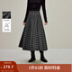 茵曼2025秋冬女裝新款復古磨毛格子百褶半身裙高腰寬松A字裙子 灰黑格子 L