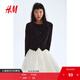 H&M【徐若晗同款】女裝毛針織衫秋慵懶短款打底衫miu系薄開(kāi)衫0579541 黑色001 M 165/96