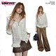 UNIFREE純欲辣妹時(shí)髦木耳邊拼接鏤空提花連帽針織開(kāi)衫 米白色  XL 