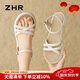 ZHR涼鞋女夏簡(jiǎn)約舒適平底涼鞋女搭扣軟底沙灘女鞋 AY160 米色 38 