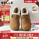 百麗（Belle）千層可頌復古皮帶扣勃肯鞋女2025冬新厚底保暖毛毛鞋B2924DM5預售 淺棕色 36