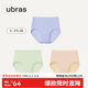 ubras40S純棉女士?jì)妊澟?A抗菌襠加長(cháng)檔高腰三角褲3條裝 藍+綠+瓷肌L