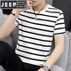 JEEP SPIRIT23夏新款絲光棉短袖T恤男夏季黑白條紋半袖?；晟辣z上衣潮 295米白色 L (適合110-130斤)