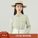 茵曼（INMAN）純棉文藝刺繡襯衣娃娃領(lǐng)通勤長(cháng)袖襯衫女上衣 春草綠 S