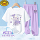 G.DUCKKIDS女童夏裝套裝夏天兒童裝女孩衣服純棉短袖防蚊褲速干大童女裝新款 庫洛杯白+鬼臉酷米K香芋紫 140 身高130-135cm年齡9-10歲