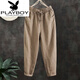 花花公子（PLAYBOY）棉麻休閑褲女2025夏季新款寬松蘿卜褲復古原創(chuàng  )女士百搭哈 【啄木鳥(niǎo)】卡其色 4XL 建議161-180斤
