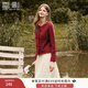 香影法式復古紅色毛衣開(kāi)衫女2025冬季新款立體花朵含羊毛針織上衣 紅色 L