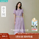 茵曼（INMAN）【苧麻】法式娃娃領(lǐng)連衣裙女裝2025夏季新品泡泡袖裙子 冰蘭紫 L