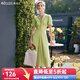 Olrain歐芮兒綠色短袖連衣裙女夏季復(fù)古翻領(lǐng)氣質(zhì)顯瘦裙子薄荷曼波風(fēng) 淺綠色 S