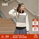 森馬（Semir）森馬針織衫女短款假兩件條紋氣質(zhì)2024春套頭衫通勤 白黑色調00319 M 160/84A