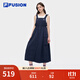 FILA FUSION斐樂(lè )潮牌女子梭織背帶裙2025夏季新款休閑寬松工裝裙 深黑藏藍-DB S 160/62A/S