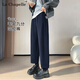 拉夏貝爾女士休閑毛呢哈倫褲2025新款小個(gè)子直筒九分蘿卜褲 藏藍色 S