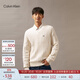 Calvin KleinJeans秋冬男士休閑通勤ck刺繡V領(lǐng)絞花純棉打底衫針織衫J326795 YBI-牛乳白 L