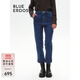 BLUE ERDOS牛仔褲女秋冬休閑直筒做舊設計顯瘦九分褲B246M3012 午夜藍 160/64A/S
