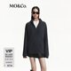 MO&Co.毛衣山羊絨綿羊毛絞花肌理拉鏈開襟寬松摩安珂 炭黑色 S 160