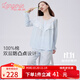 蘭卓麗（Langerie）純棉家居服女上下套裝荷葉邊上衣長袖長褲雙層防凸點睡衣春夏款 長袖款-嬰兒藍 L (165)