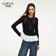 歌莉婭針織衫上衣女2025新款冬季巨好看荷葉邊修身假兩件長(cháng)袖1EDJ0E070 00B黑色 L