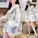 MXQP慵懶風(fēng)工裝外套少女春秋2025新款初中高中學(xué)生設計感連帽夾克上衣 藍色 S 【75-95斤】