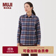 無(wú)印良品（MUJI） 女式 法蘭絨 襯衫領(lǐng) 長(cháng)袖襯衫女士襯衣內搭上衣純棉秋季新品女裝 藍色格紋 XL （165/92A）