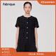 Fabrique【大師花呢】荷葉邊短袖花呢氣質連衣裙千金風裙子女 黑色 XS