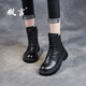 牧言（MUYAN）頭層牛皮短靴女2025秋冬新款真皮女鞋厚底馬丁靴皮鞋棉鞋加絨靴子 黑色【單里款】ZZM20-89 37