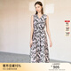 顏域復(fù)古印花法式連衣裙女2025早春新款顯瘦V領(lǐng)A字收腰無袖背心裙 粉花 L