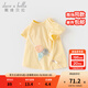 戴維貝拉（DAVE＆BELLA）兒童t恤半袖純棉嬰幼兒衣服短袖女童上衣打底衫夏季新款童裝 淺黃色【現貨】 120 cm（建議身高110-120cm）