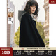 ELLE綿羊毛山羊絨兩件套毛呢外套女2025冬季新款休閑連帽羊毛大衣 黑色 S