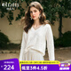 Olrain歐芮兒杏白色針織衫女春秋裝2025新款度假風(fēng)小V領(lǐng)挑孔上衣 杏白色 M