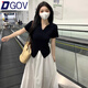 DGOV時(shí)尚套裝女兩件套2026年新款法式氣質(zhì)修身短袖T恤女上衣半身裙子 黑色短袖 【單件】 S 【95斤以?xún)取? title=
