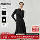 尚都比拉2024秋季優(yōu)雅通勤赫本風(fēng)小黑裙半高領(lǐng)顯瘦連衣裙 黑色 S 