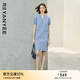 顏域格子V領(lǐng)直筒連衣裙女2025夏季新款短袖氣質(zhì)輕熟風(fēng)中長款裙子 藍(lán)格 M
