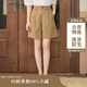 茵曼（INMAN）設計感高腰短褲夏橡筋松緊腰遮胯直筒休閑褲女 卡其色-新 M