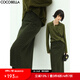 COCOBELLA[苔蘚綠]細閃銀蔥千鳥格羊毛半身裙女秋冬毛呢筒裙HS87 黑綠格 L