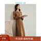 茵曼（INMAN）壓褶連衣裙春秋女新品美拉德立領(lǐng)燈籠袖中長(cháng)款裙 深卡其 S