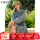 LAGOGO百搭長(cháng)袖牛仔連衣裙女拉谷谷春秋款純棉收腰百褶氣質(zhì)裙子 淺牛仔藍(N7) S
