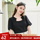 百圖女裝年夏新款襯衫優(yōu)雅鏈條珍珠鏤空圓領(lǐng)泡泡袖襯衫女2305T36 黑色 L