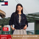 TOMMY JEANS【粗絞花】秋冬女裝復古學(xué)院風(fēng)慵懶風(fēng)寬松圓領(lǐng)針織開(kāi)衫外套 深海藍C1G S （推薦：100-115斤）