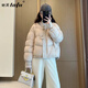她芙（tafu）品牌女裝羽絨服女短款2025年冬季新款針織拼接V領(lǐng)白鴨絨加厚外套 櫻花粉 M