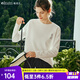 Olrain歐芮兒長(cháng)袖T恤女秋冬新款寬松趣味水印上衣打底衫女 白色 L
