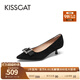 KISS CAT接吻貓女鞋春季新款氣質(zhì)船鞋浪漫尖頭細跟單鞋女KA54104-13 黑色 羊絨面皮革/織物 35