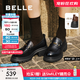 百麗（Belle）復(fù)古抓皺鎏金樂福鞋女25秋新商場款牛皮粗跟jk樂福鞋E1Y1DCA5預(yù)售 黑色 37