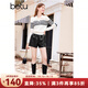 百圖betu女裝秋冬新款毛衣甜美減齡條紋系帶寬松毛衫女2310T36 淺杏色 M