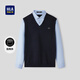 海瀾之家（HLA）長(cháng)袖針織衫男秋季25新款雙領(lǐng)V領(lǐng)背心假兩件毛衣男HNTHD3J027A 藏青27 L 175/92A 推薦137~150斤
